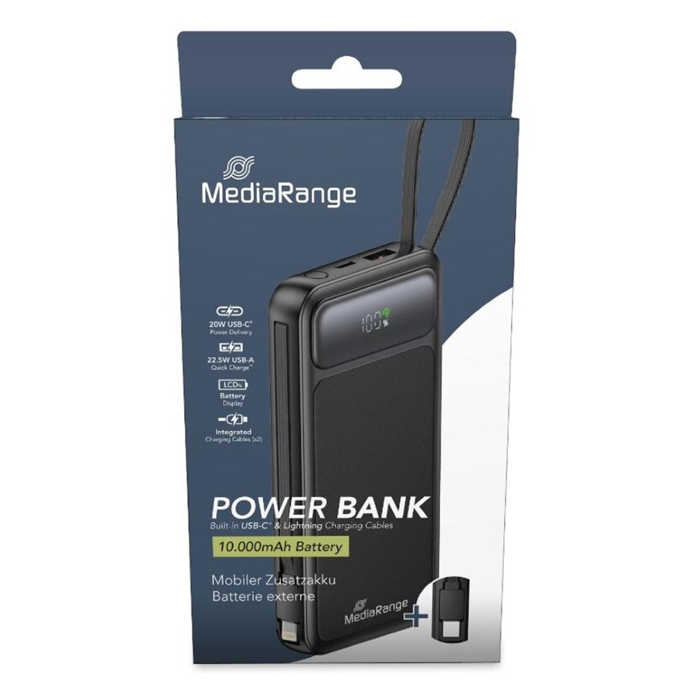 MEDIARANGE POWER BANK WITH BATTERY DISPLAY 10000MAH MRMA753