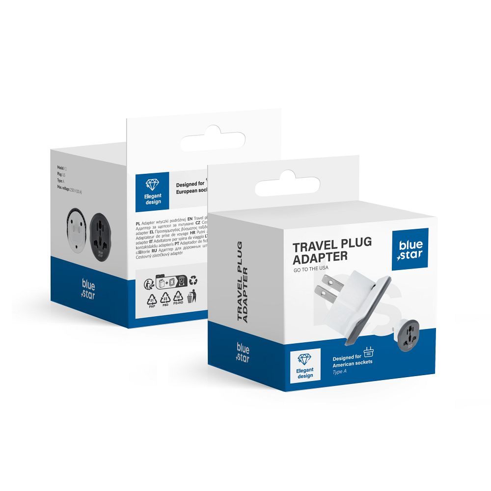 BLUE STAR TRAVEL ADAPTER EU / UK / AUS TO USA 10A WHITE