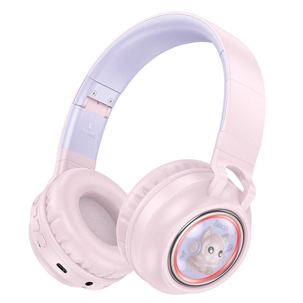 HOCO CUTE CAT WIRELESS HEADPHONES WITH RGB PINK W50