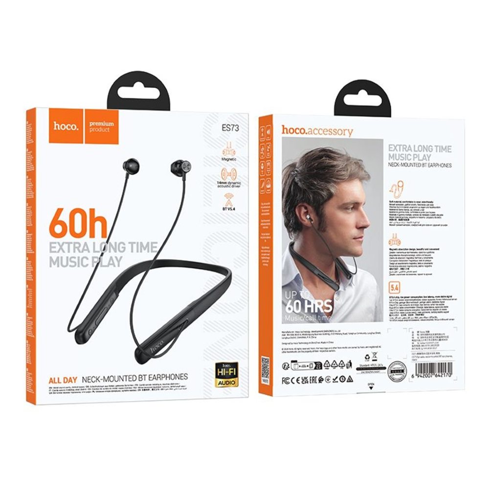 HOCO NECK MOUNTED WIRELESS EARPHONES ES73 BLACK