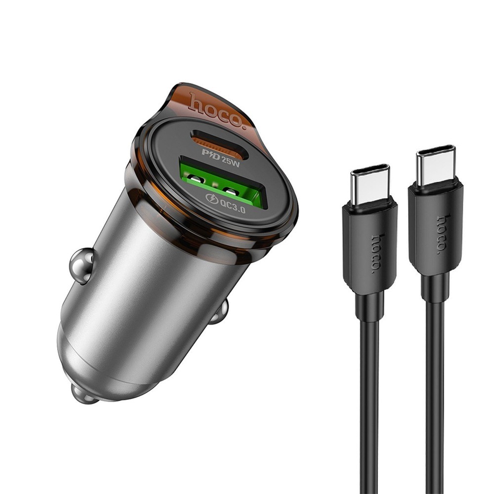 HOCO CAR CHARGER USB-A + USB-C QC3.0 PD 43W + CABLE USB-C TO USB-C NZ16A