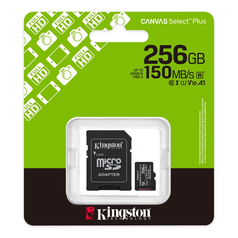 KINGSTON CANVAS SELECT PLUS MICRO SD UHS-1 150MBS & ADAPTER SDCS3/256GB